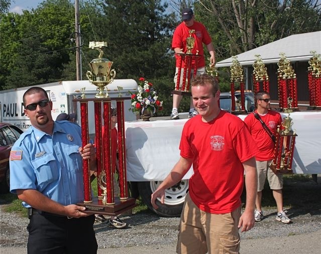 Lieutenant Randy Gray accepts the 1st Place trophy for Engine 4!!!